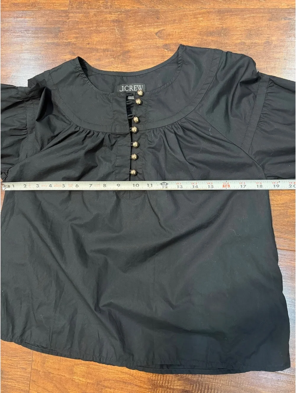 Shirred popover top in cotton poplin in black size XS